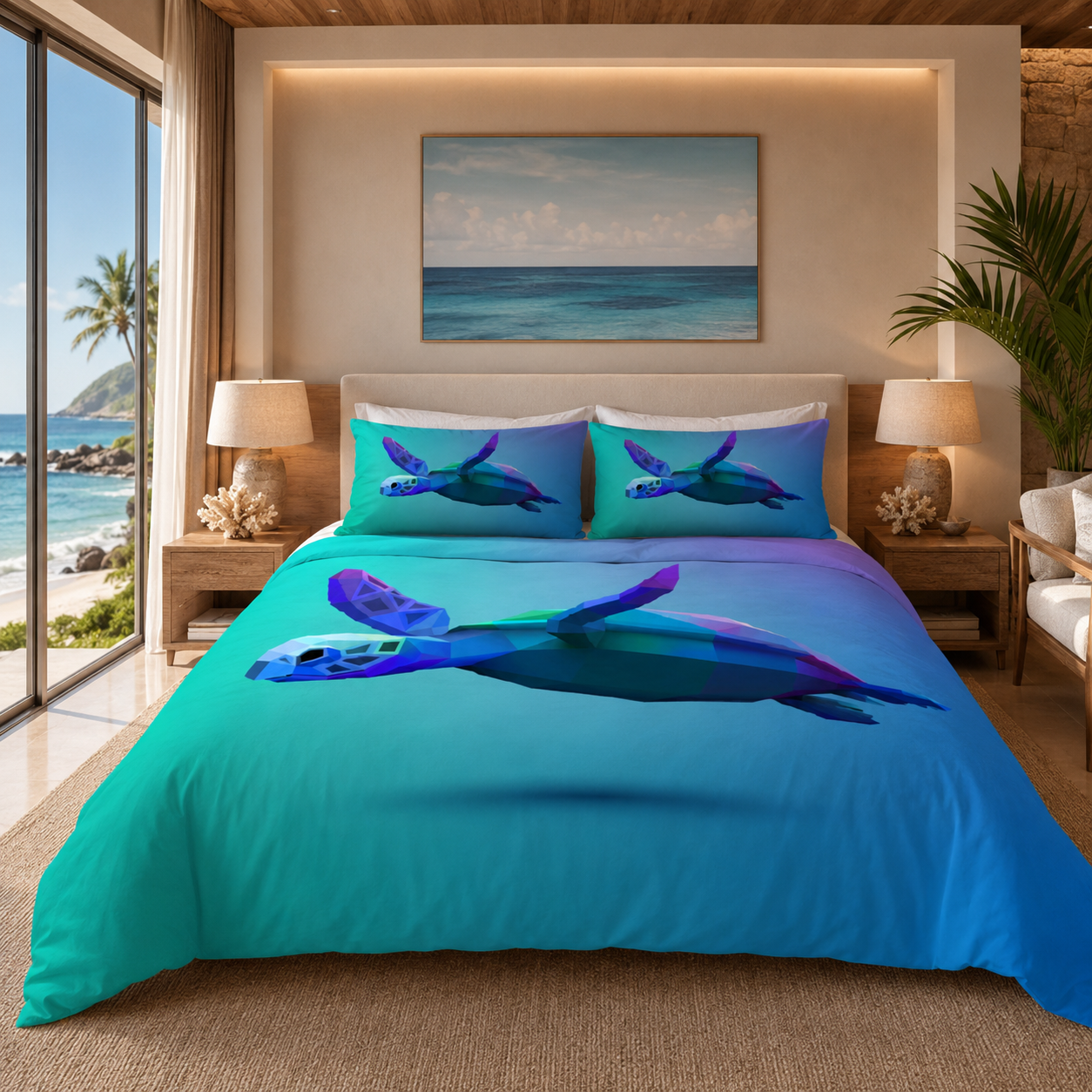 Low Poly Sea Turtle Duvet Cover