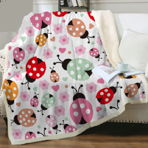 Cute Ladybug Floral Pattern Throw Blanket