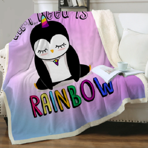 Unicorn Penguin Rainbow Throw Blanket