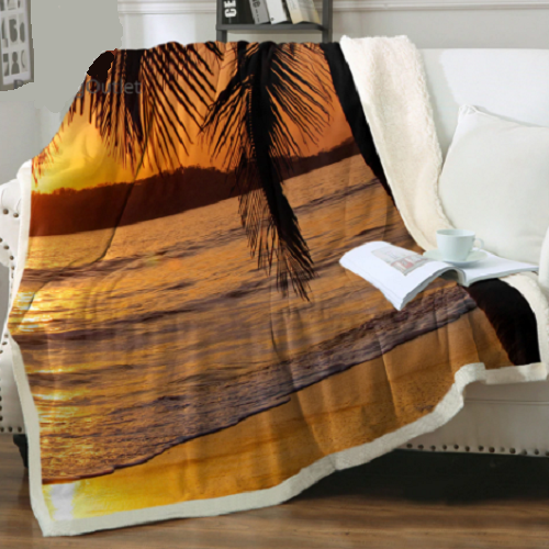 Tropical Palm Tree Golden Sunset Throw Blanket