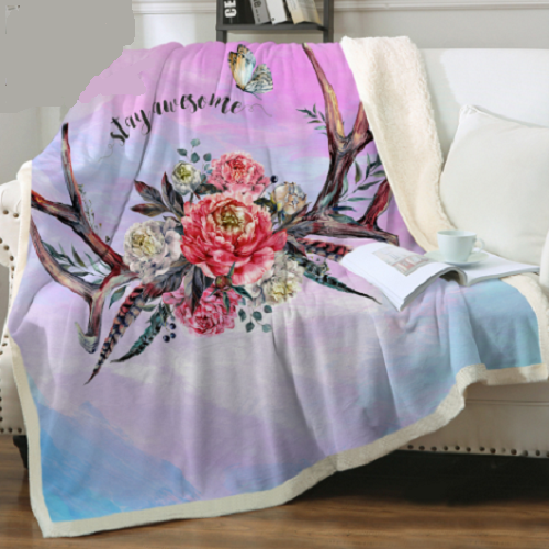 Boho Deer Antler Floral Stay Awesome Throw Blanket