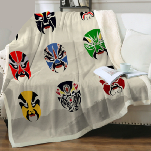 Colorful Chinese Opera Mask Throw Blanket