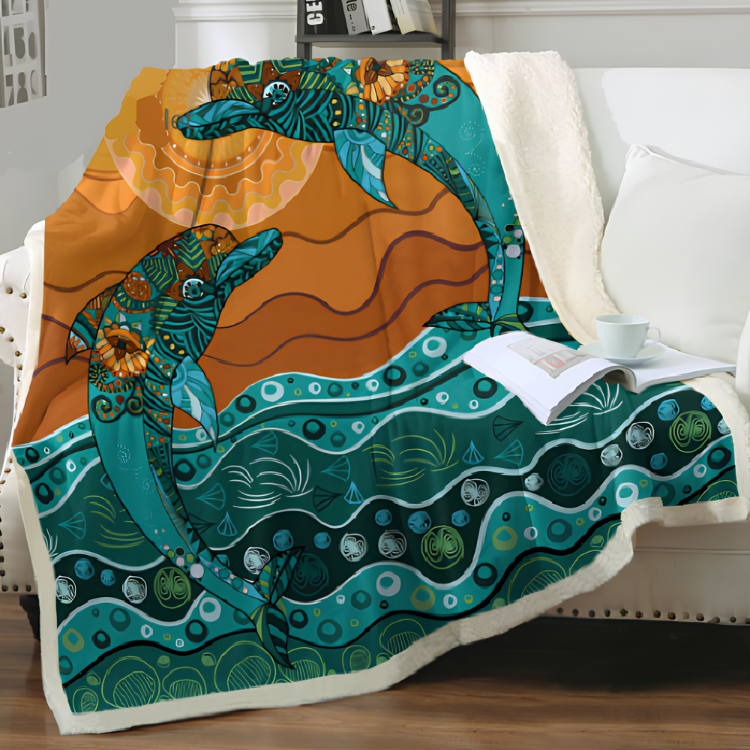 Tribal Dolphin Ocean Wave Throw Blanket