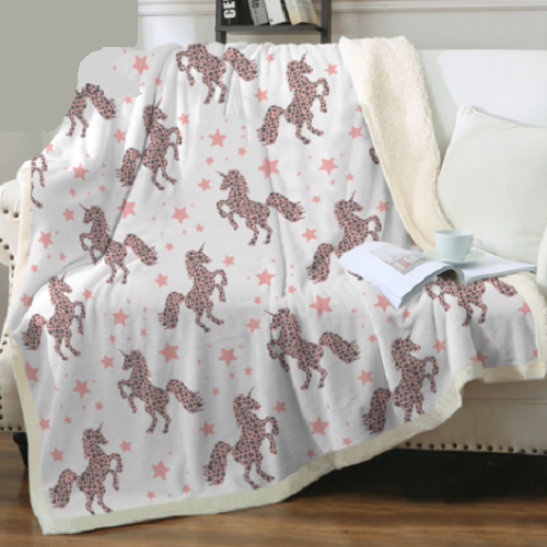 Pink Unicorn Stars Throw Blanket