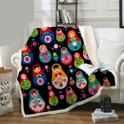Colorful Russian Matryoshka Doll Throw Blanket
