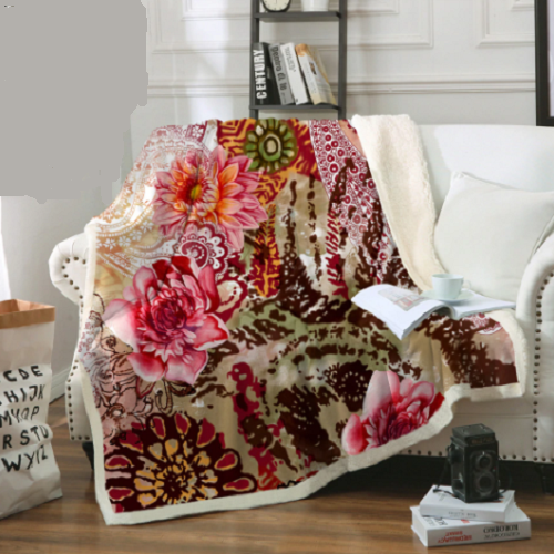 Bohemian Pink Lotus Floral Throw Blanket