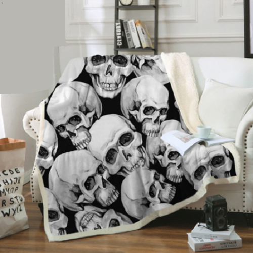 Black White Stacked Skulls Throw Blanket