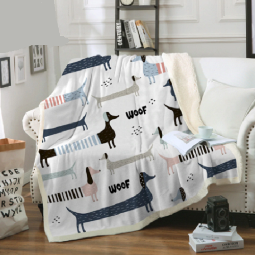 Cute Cartoon Dachshund Dog Throw Blanket