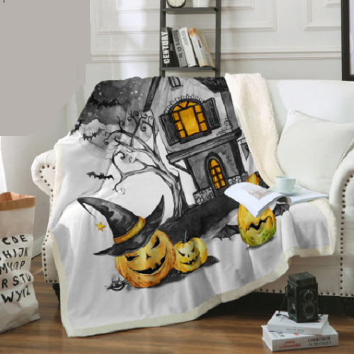 Spooky Halloween Haunted House Throw Blanket