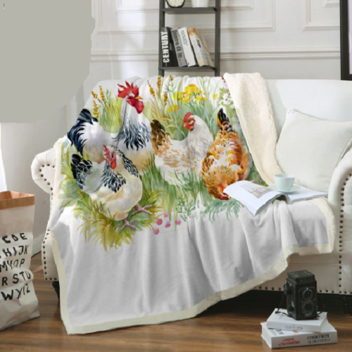 Watercolor Farm Chicken Garden Throw Blanket