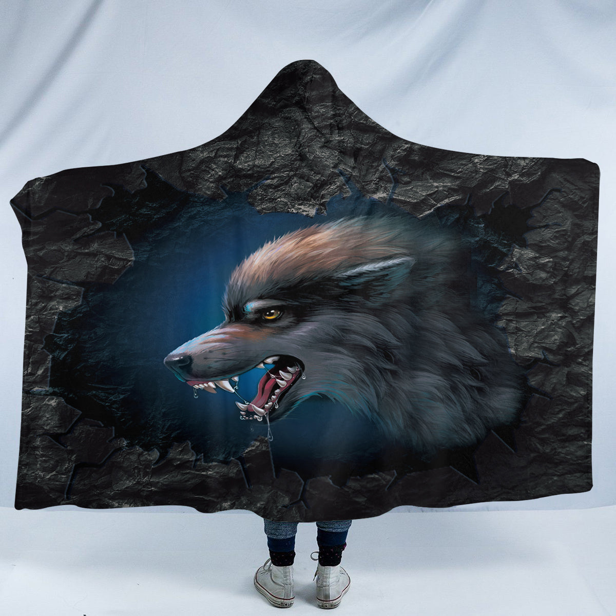 Fierce Wolf Hooded Blanket