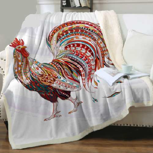 Tribal Colorful Rooster Boho Throw Blanket
