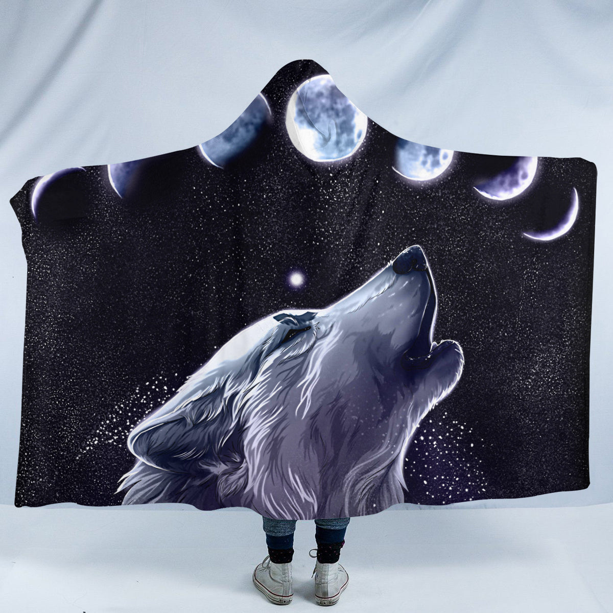 White Wolf Moon Hooded Blanket