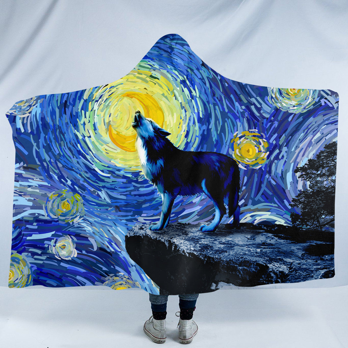 Night Howling Wolf Hooded Blanket