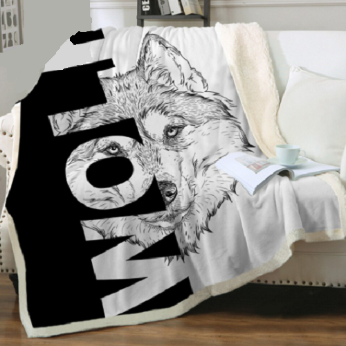 Bold Wolf Sketch Typography Throw Blanket