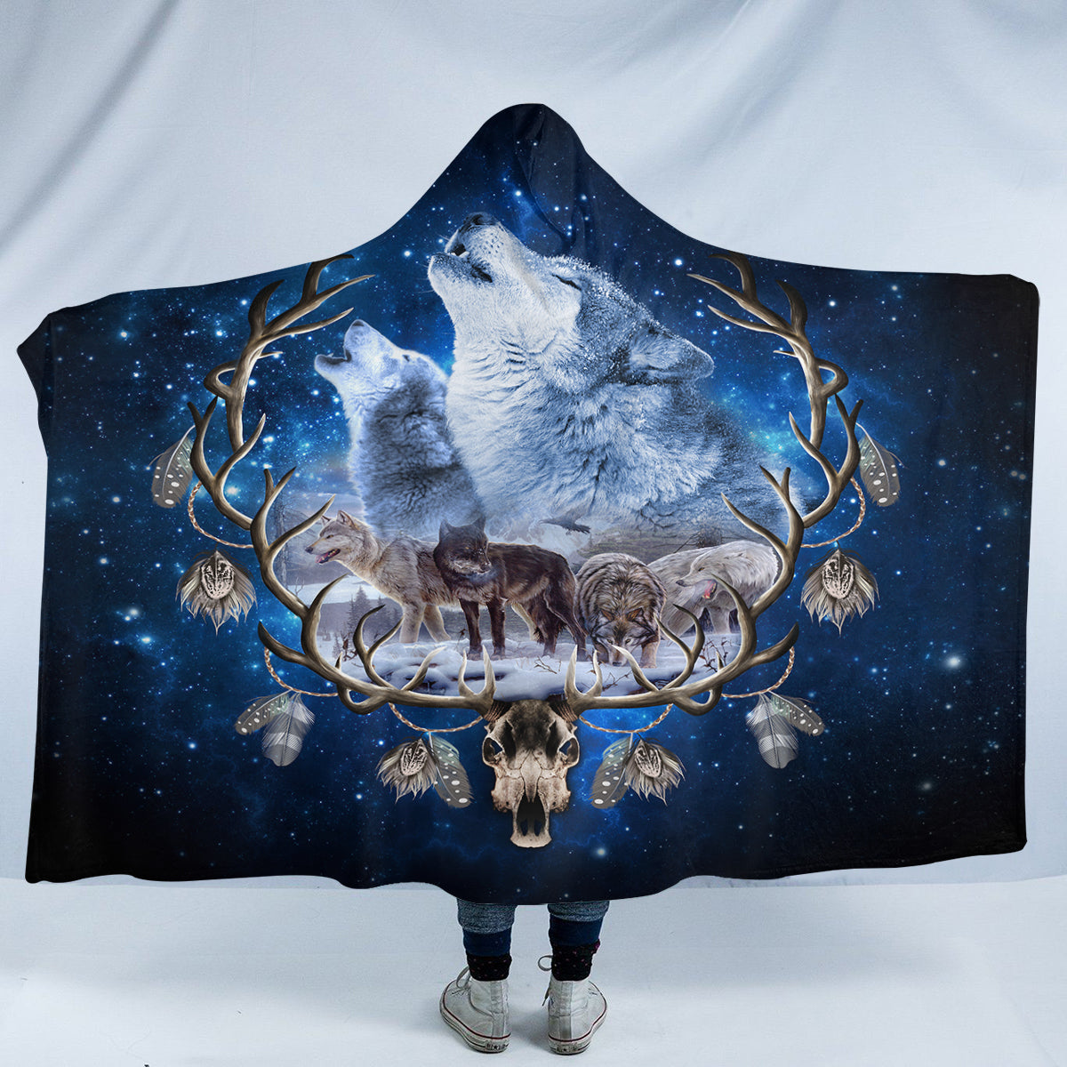Wolf Pack Antler Dream Catcher Hooded Blanket