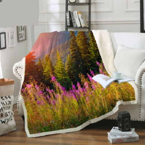 Mountain Wildflower Pine Forest Throw Blanket
