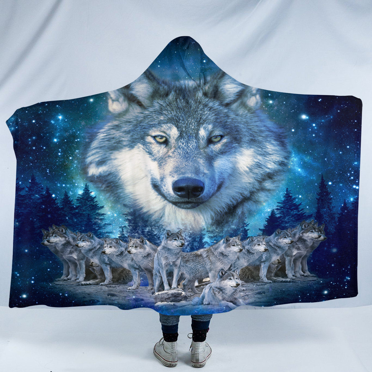 Alpha Wolf Pack Galaxy Hooded Blanket