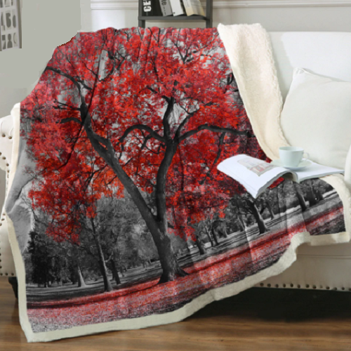Red Tree Black White Forest Throw Blanket