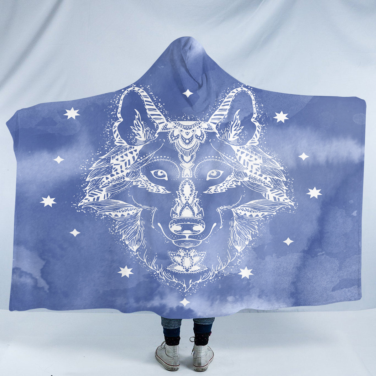 Mandala Wolf Lavender Hooded Blanket