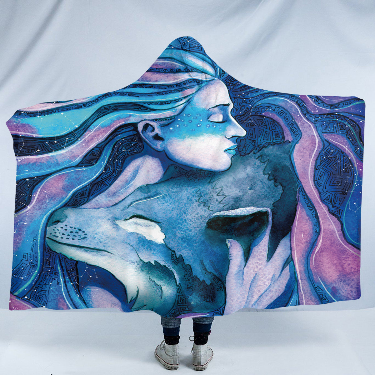 Mystical Woman & Wolf Hooded Blanket