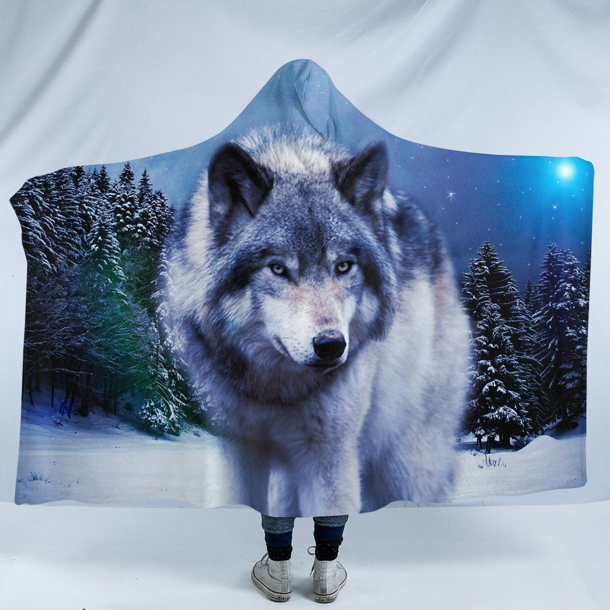 Wolf Winter Forest Hooded Blanket