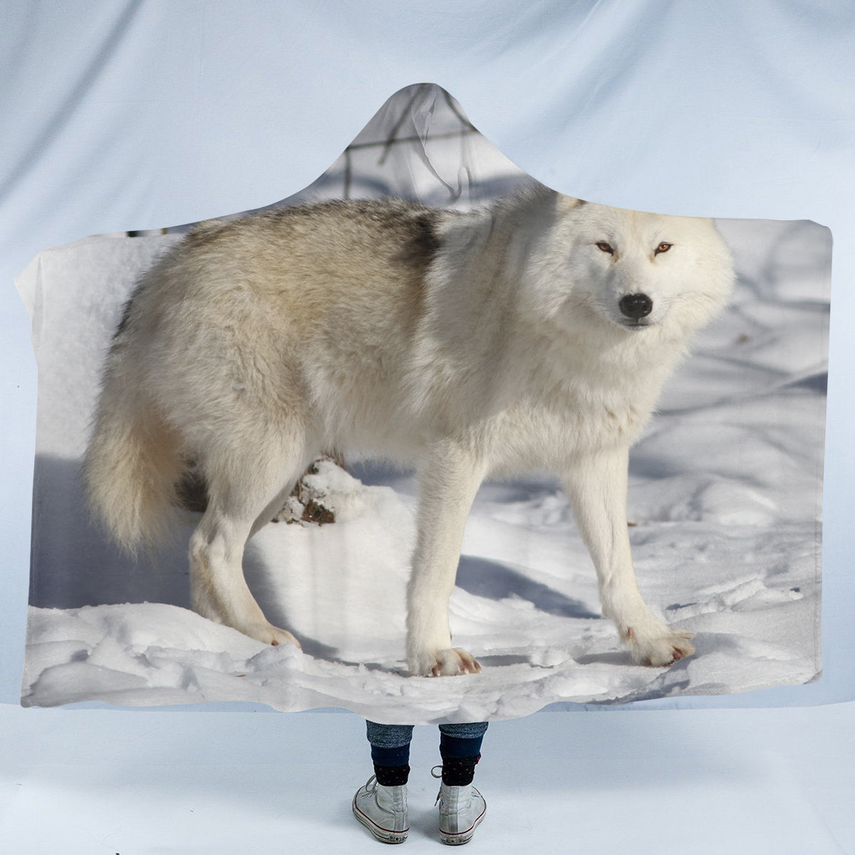 White Wolf Snow Hooded Blanket