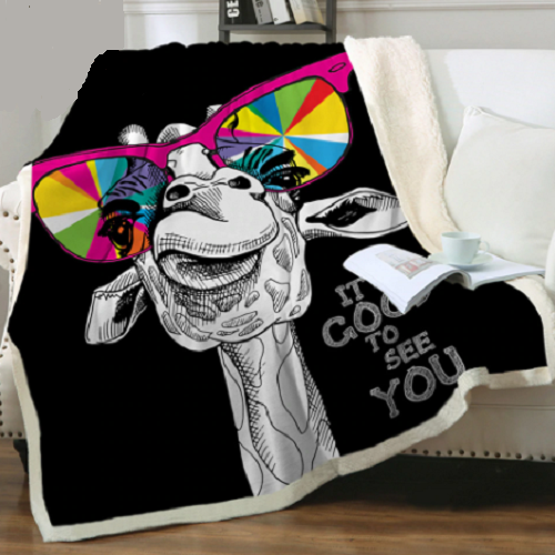 Funny Giraffe Sunglasses Black Throw Blanket