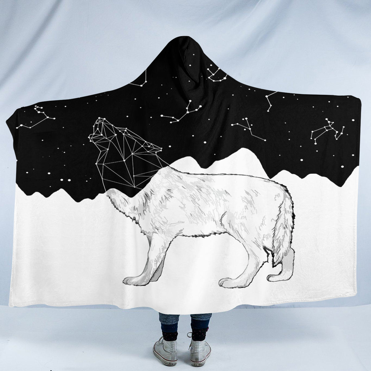 Geometric Constellation Wolf Hooded Blanket