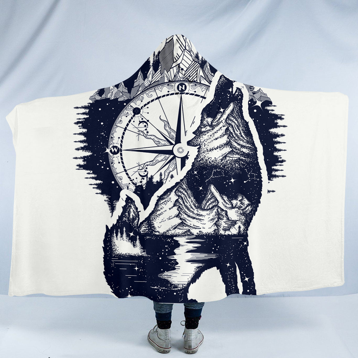 Wolf Compass Mountain Hooded Blanket