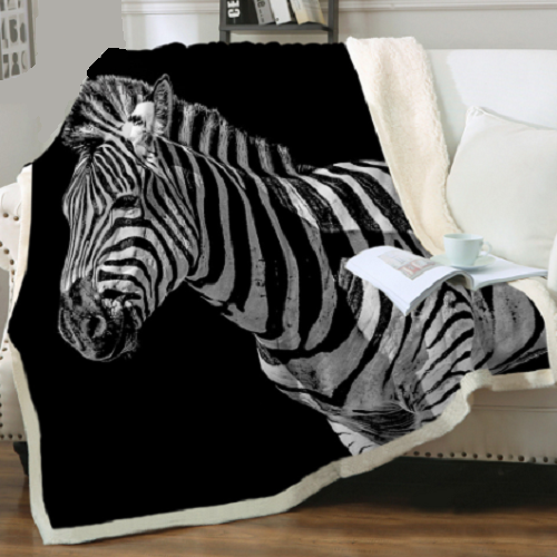 Black White Wild Zebra Portrait Throw Blanket