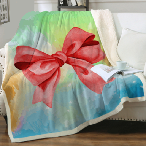 Watercolor Red Bow Rainbow Throw Blanket