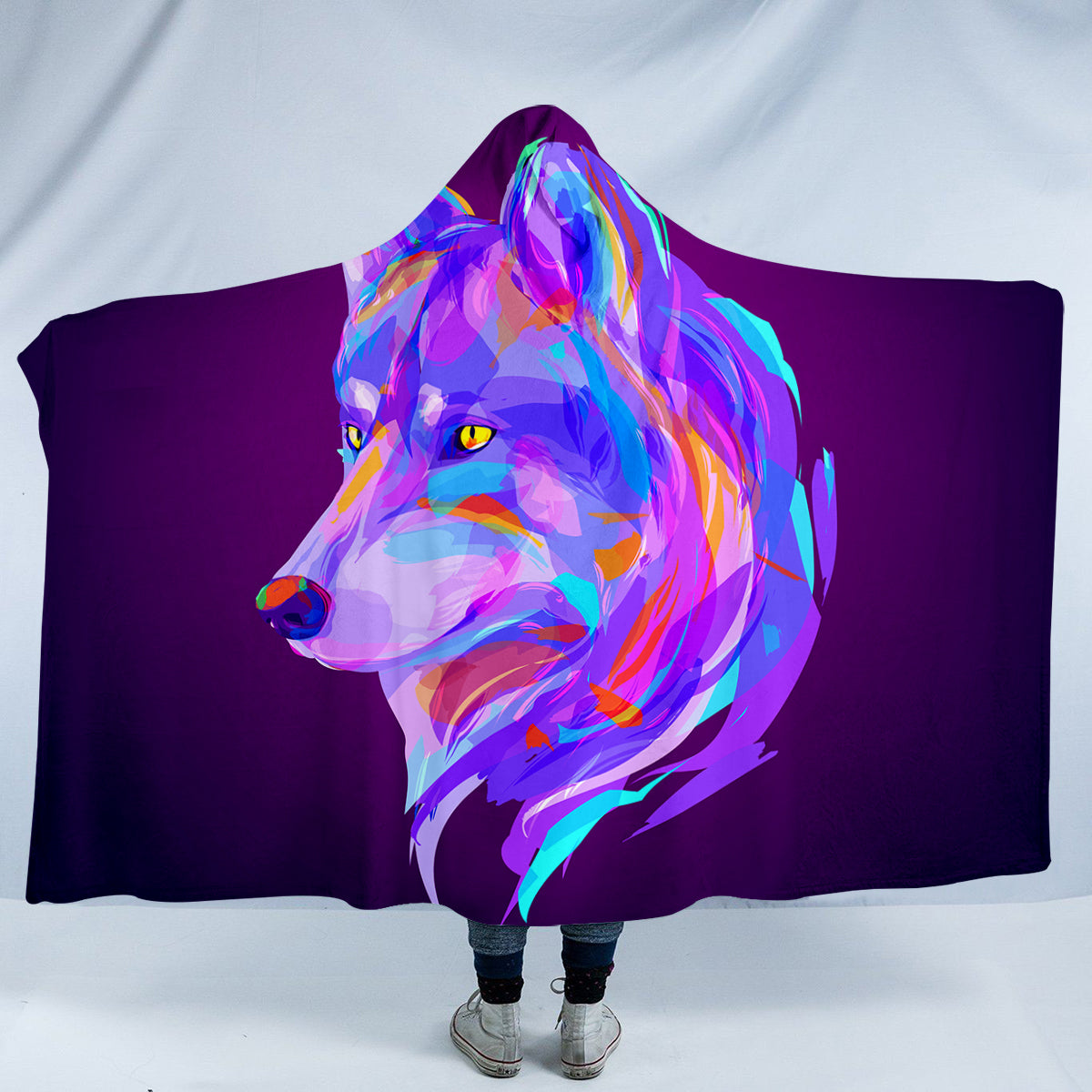 Colorful Wolf Hooded Blanket