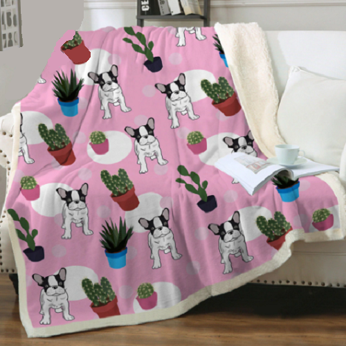 French Bulldog Pink Cactus Pattern Throw Blanket