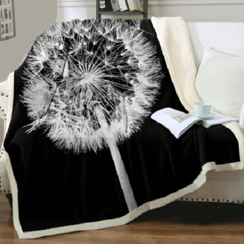 Black White Dandelion Bloom Throw Blanket