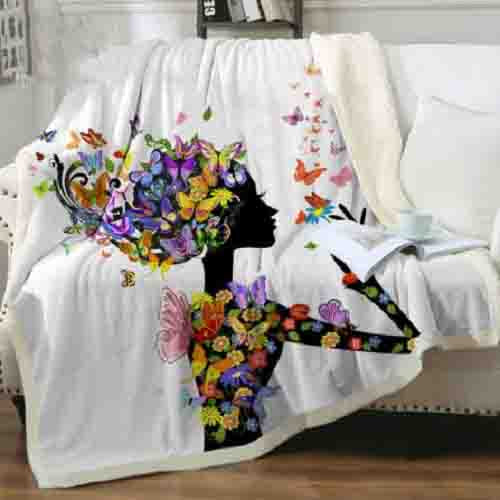 Butterfly Fairy Girl Floral Throw Blanket