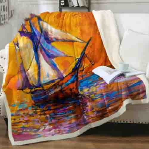 Abstract Sailboat Sunset Ocean Throw Blanket