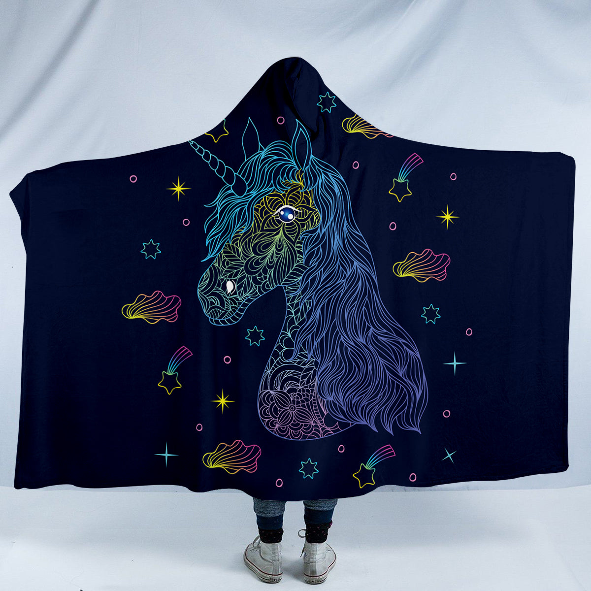 Neon Mandala Unicorn Hooded Blanket