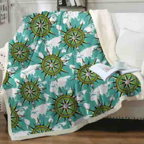 Nautical Compass World Map Teal Throw Blanket