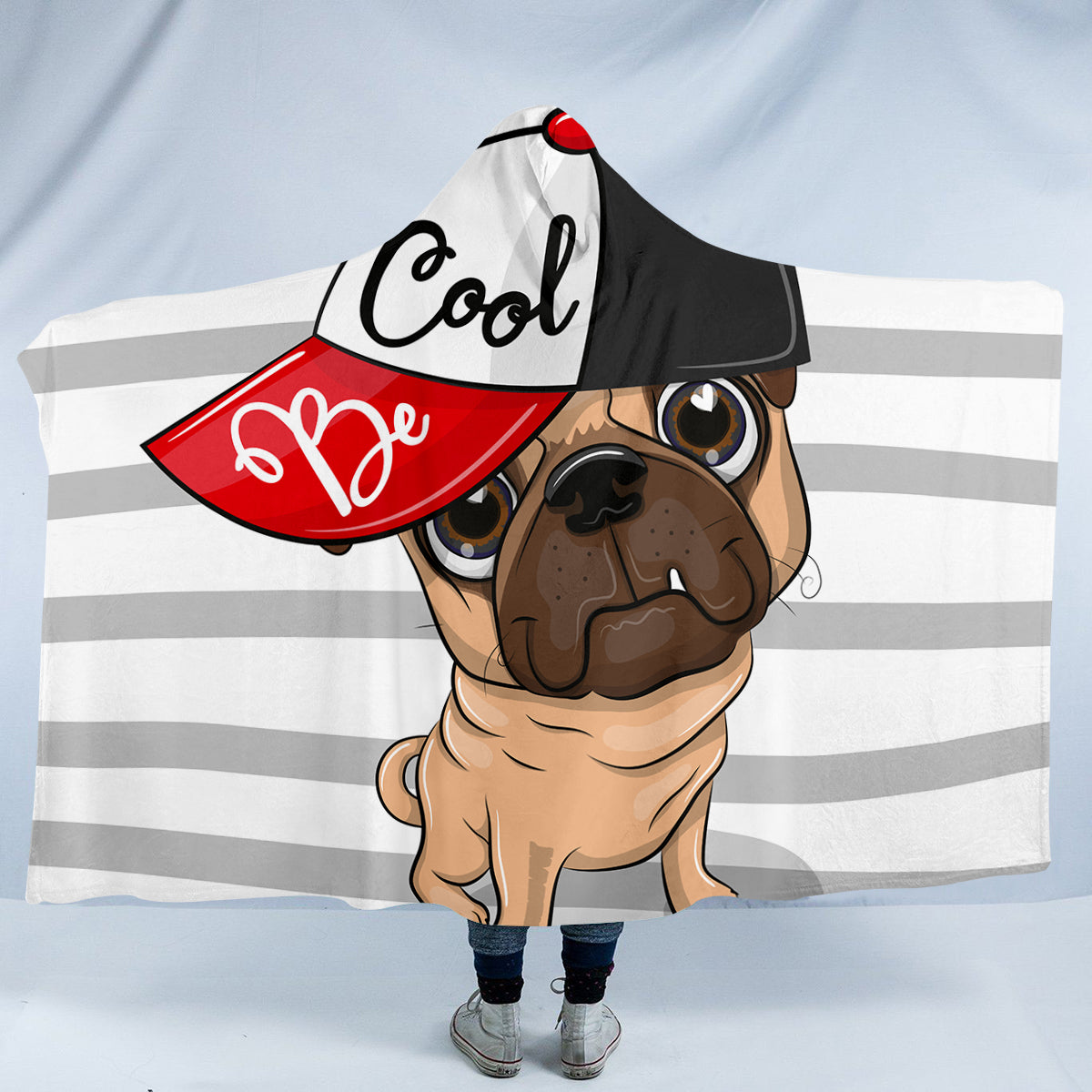 Cool Pug Cap Hooded Blanket