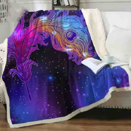 Galaxy Peacock Feather Purple Throw Blanket