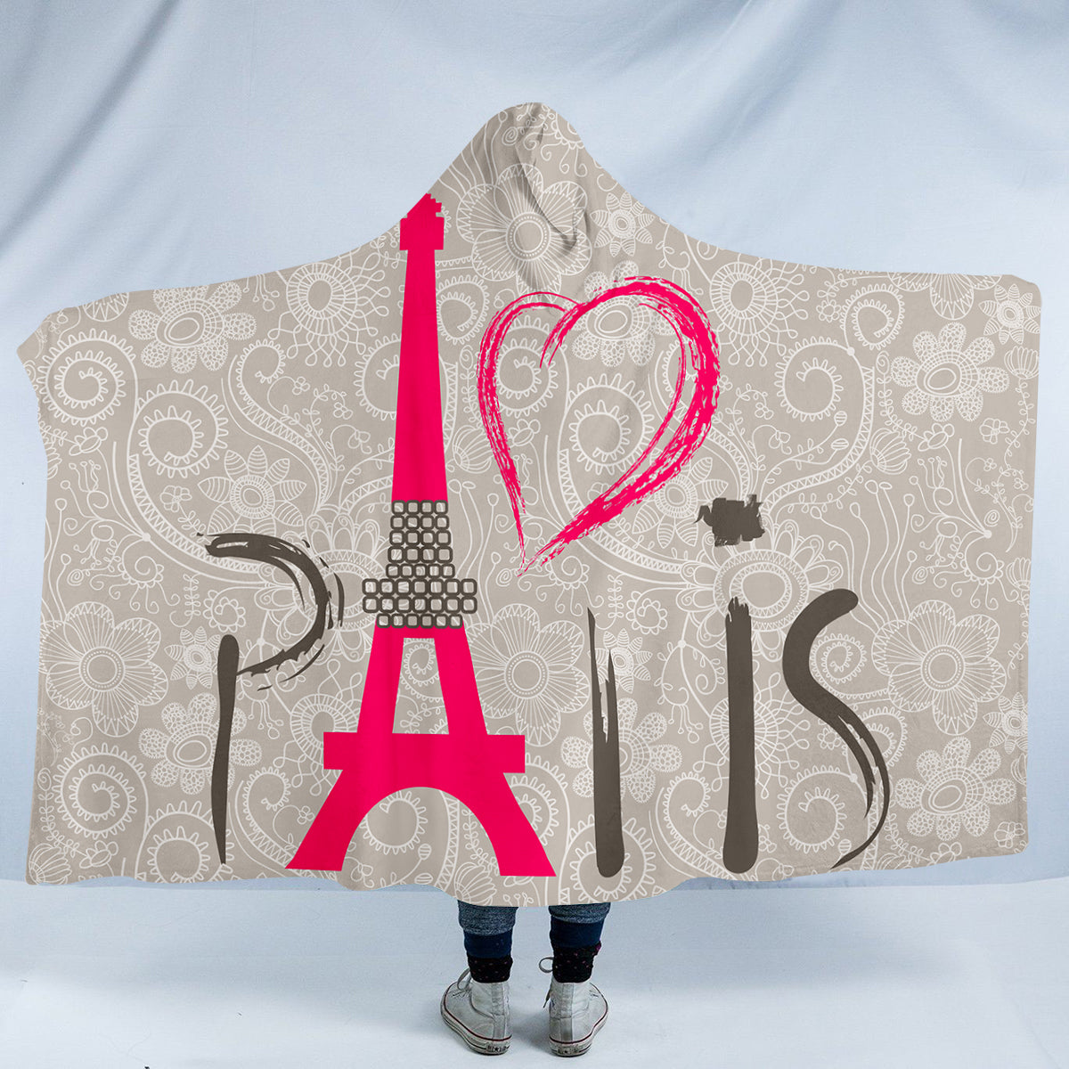Paris Eiffel Tower Love Hooded Blanket