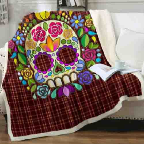 Sugar Skull Floral Day Dead Throw Blanket