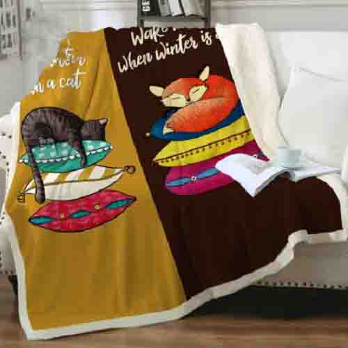 Sleeping Cat Fox Winter Funny Throw Blanket