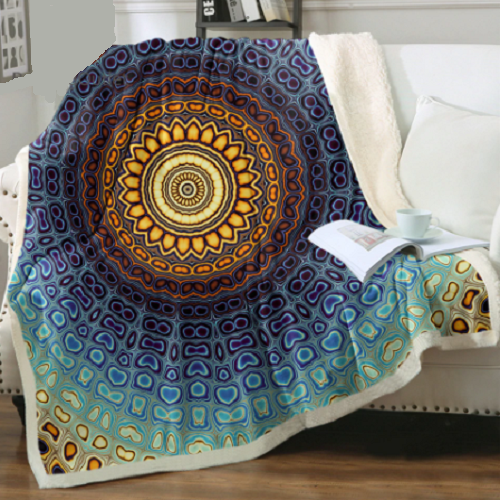 Golden Sun Boho Mandala Throw Blanket