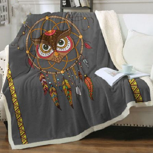 Owl Dreamcatcher Tribal Feather Throw Blanket