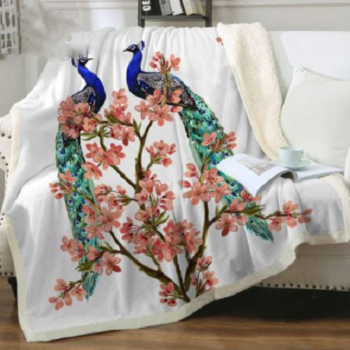 Peacock Floral Throw Blanket