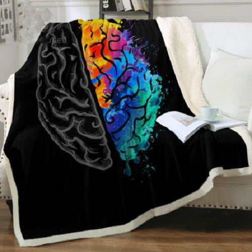 Brain Art Black Throw Blanket