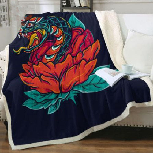 Snake Red Rose Navy Throw Blanket