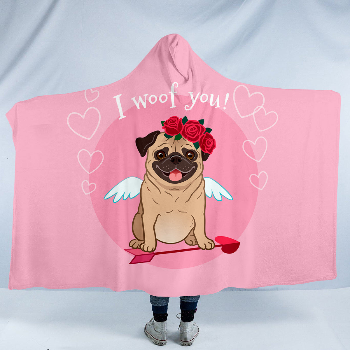 I Woof You Pug Hooded Blanket